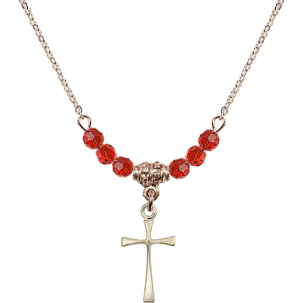 14kt Gold Filled Maltese Cross Birthstone Necklace with Ruby Beads - 1872