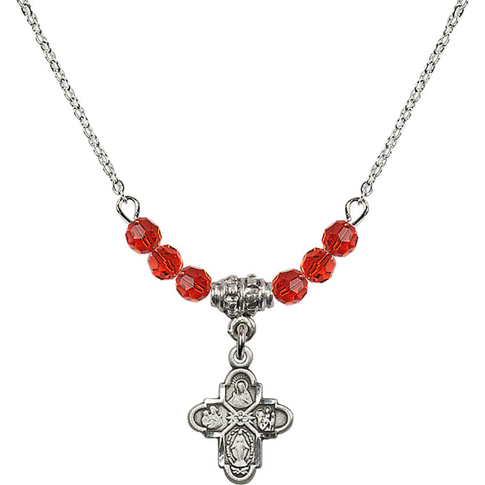 Sterling Silver 4-Way Birthstone Necklace with Ruby Beads - 3143