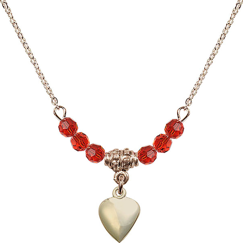 14kt Gold Filled Heart Birthstone Necklace with Ruby Beads - 4158