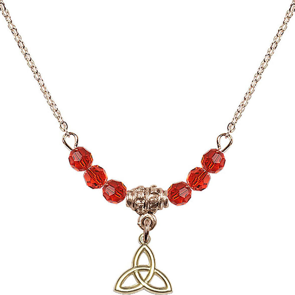 14kt Gold Filled Trinity Irish Knot Birthstone Necklace with Ruby Beads - 5100