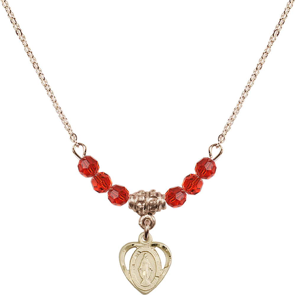 14kt Gold Filled Miraculous Birthstone Necklace with Ruby Beads - 5401