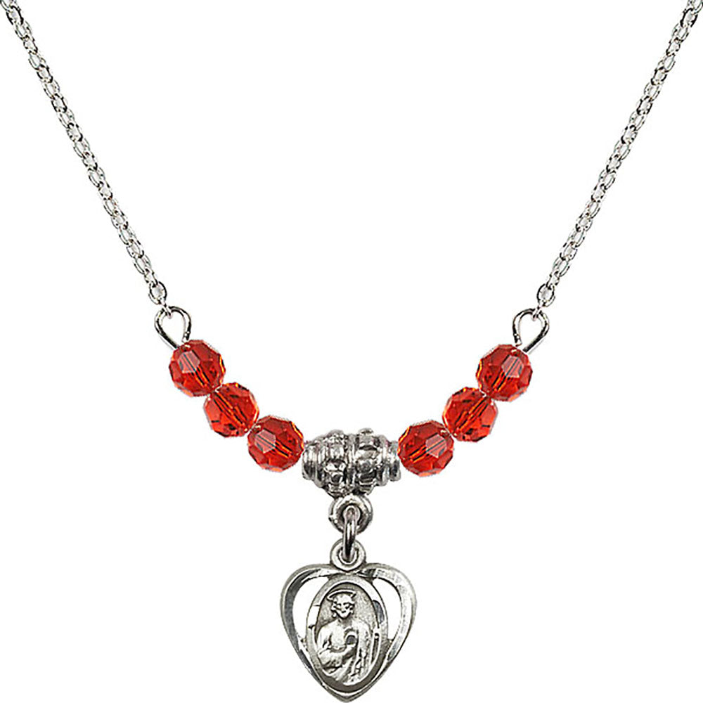 Sterling Silver Saint Jude Birthstone Necklace with Ruby Beads - 5404