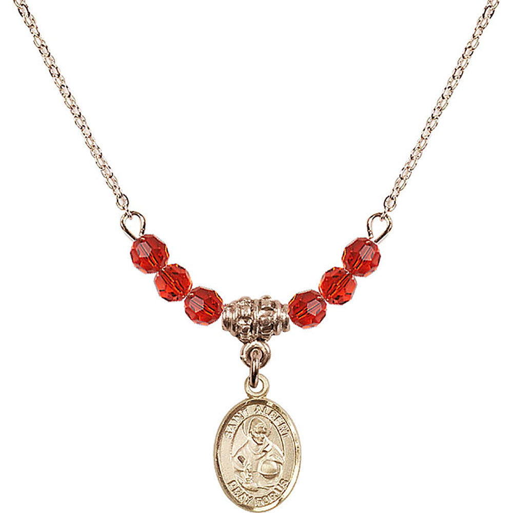 14kt Gold Filled Saint Albert the Great Birthstone Necklace with Ruby Beads - 9001
