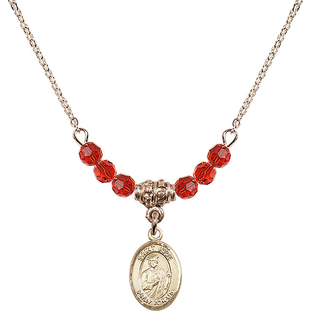 14kt Gold Filled Saint Jude Thaddeus Birthstone Necklace with Ruby Beads - 9060