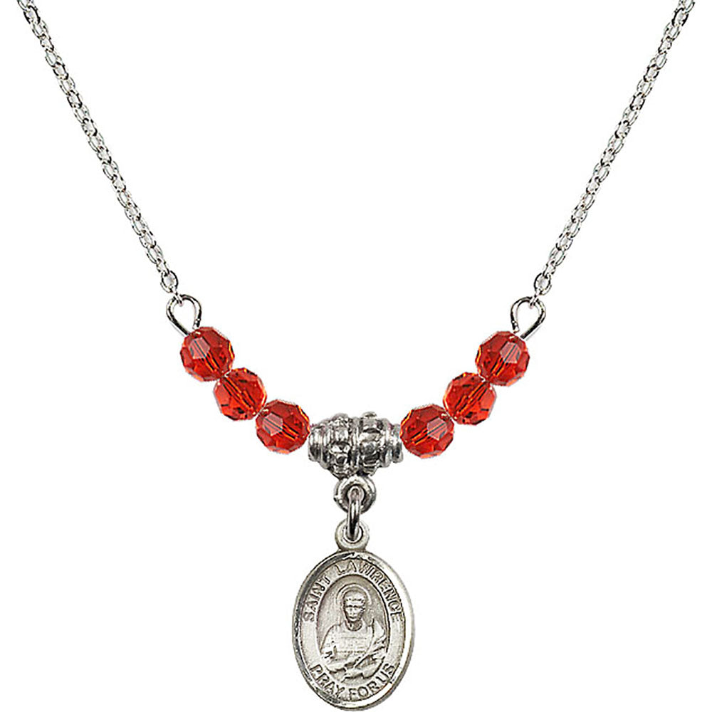 Sterling Silver Saint Lawrence Birthstone Necklace with Ruby Beads - 9063