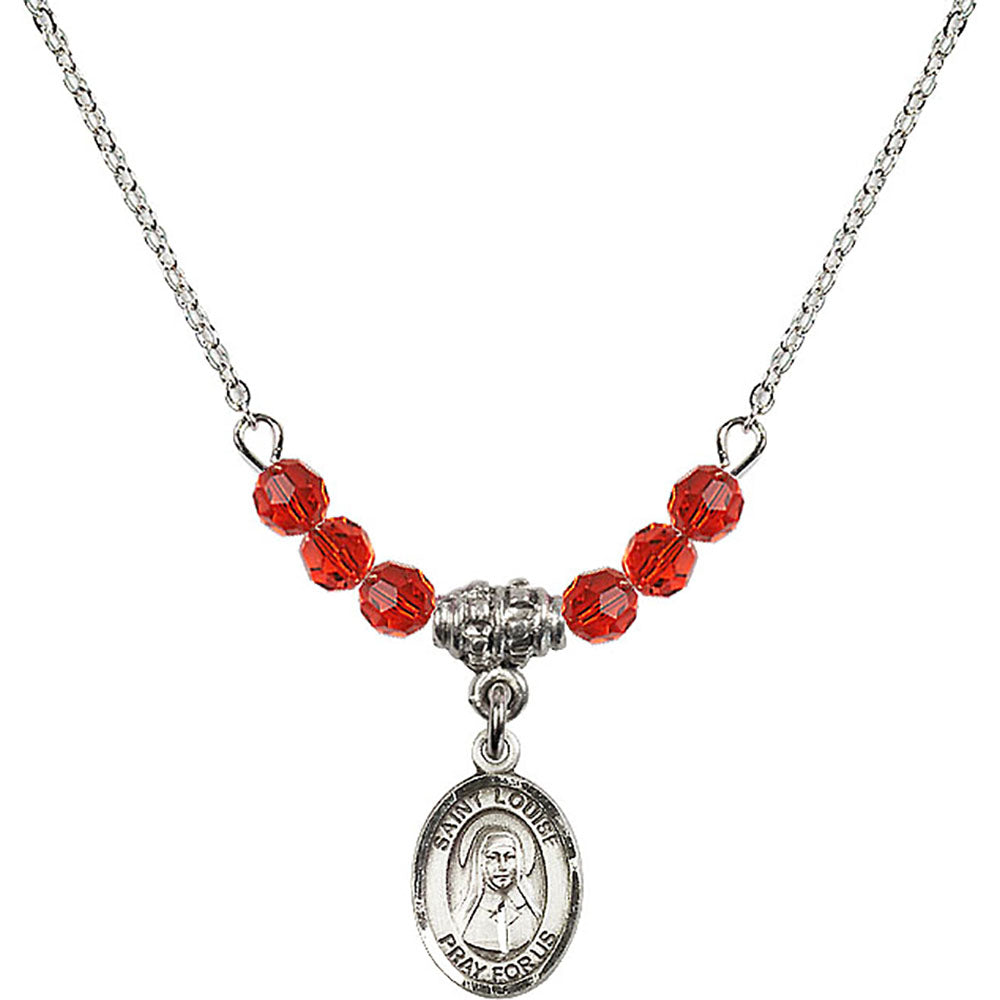 Sterling Silver Saint Louise de Marillac Birthstone Necklace with Ruby Beads - 9064