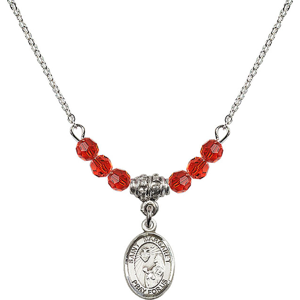 Sterling Silver Saint Margaret Mary Alacoque Birthstone Necklace with Ruby Beads - 9072