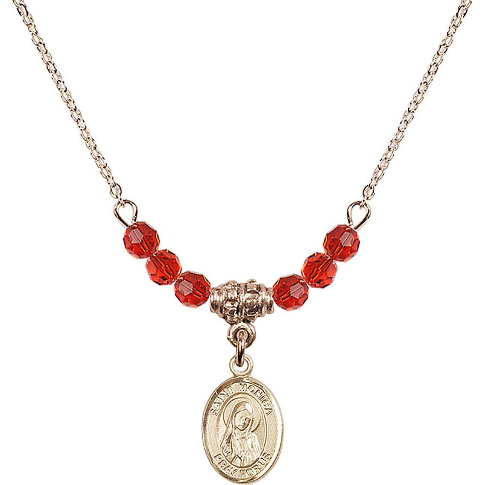 14kt Gold Filled Saint Monica Birthstone Necklace with Ruby Beads - 9079