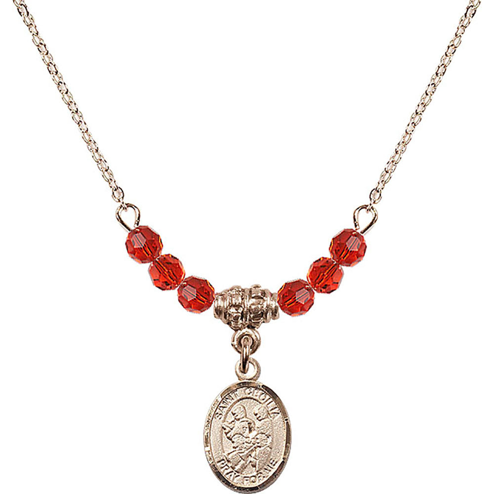 14kt Gold Filled Saint Cecilia / Marching Band Birthstone Necklace with Ruby Beads - 9179