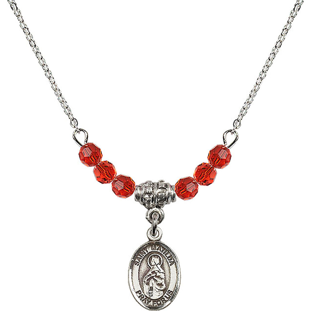Sterling Silver Saint Matilda Birthstone Necklace with Ruby Beads - 9239