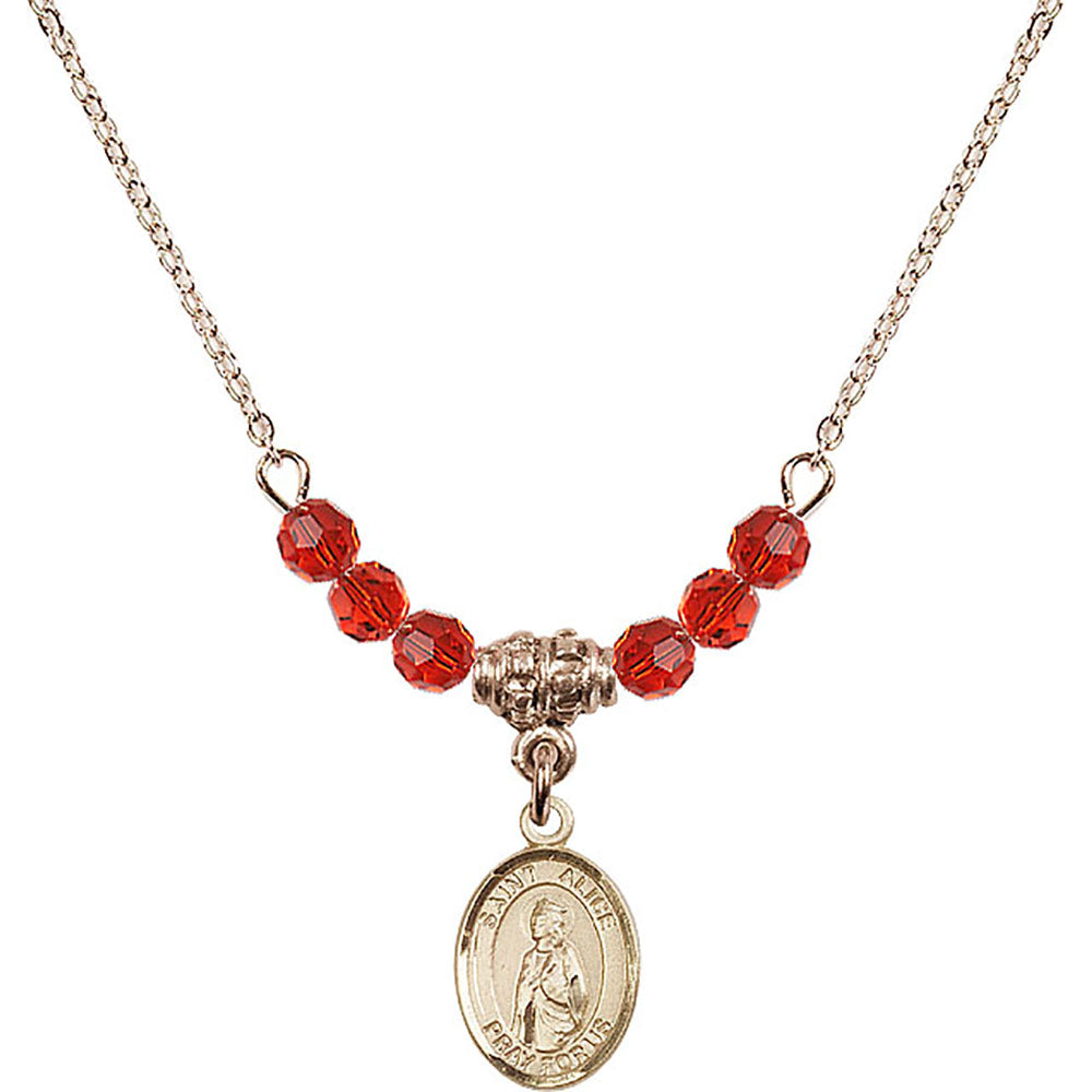 14kt Gold Filled Saint Alice Birthstone Necklace with Ruby Beads - 9248