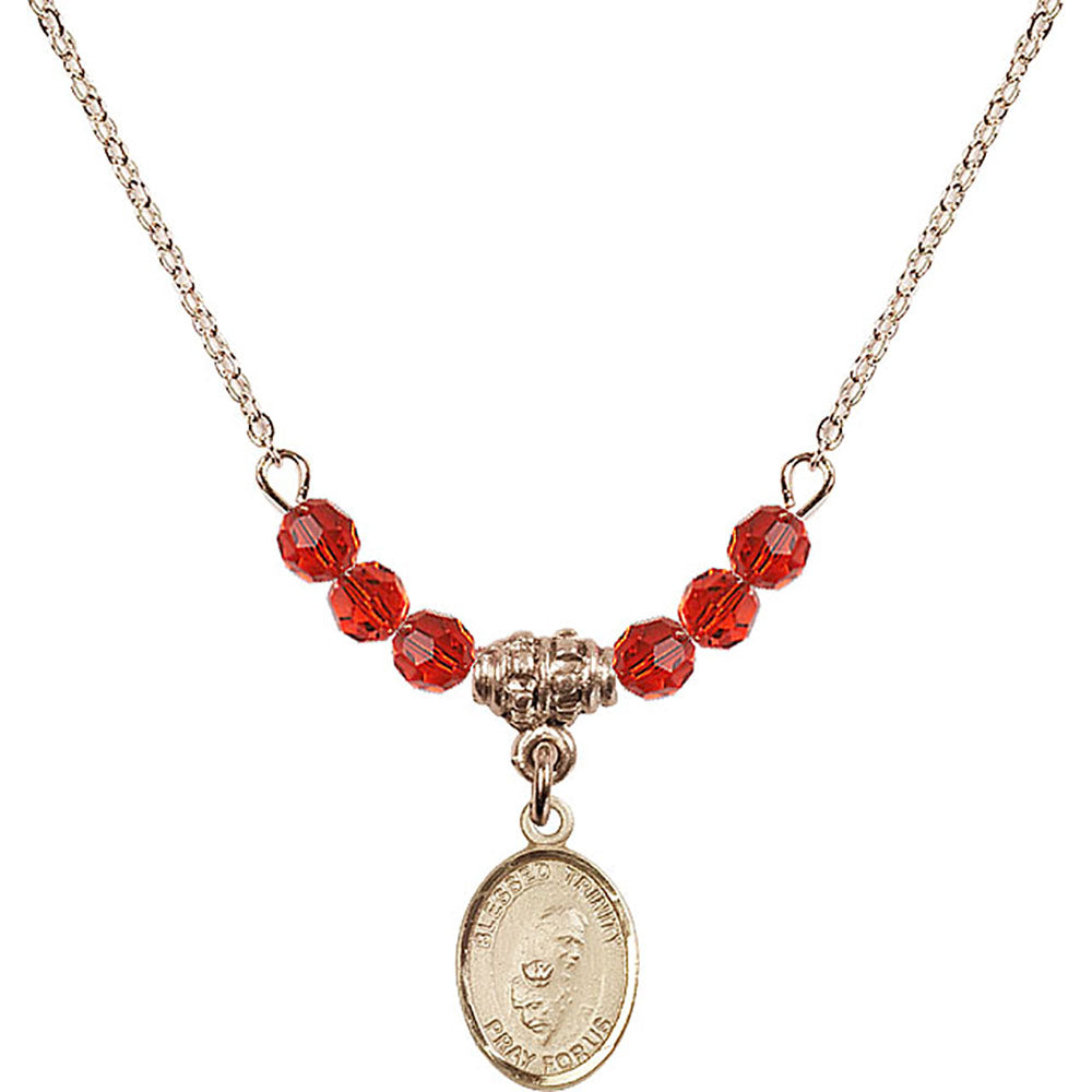 14kt Gold Filled Blessed Trinity Birthstone Necklace with Ruby Beads - 9249