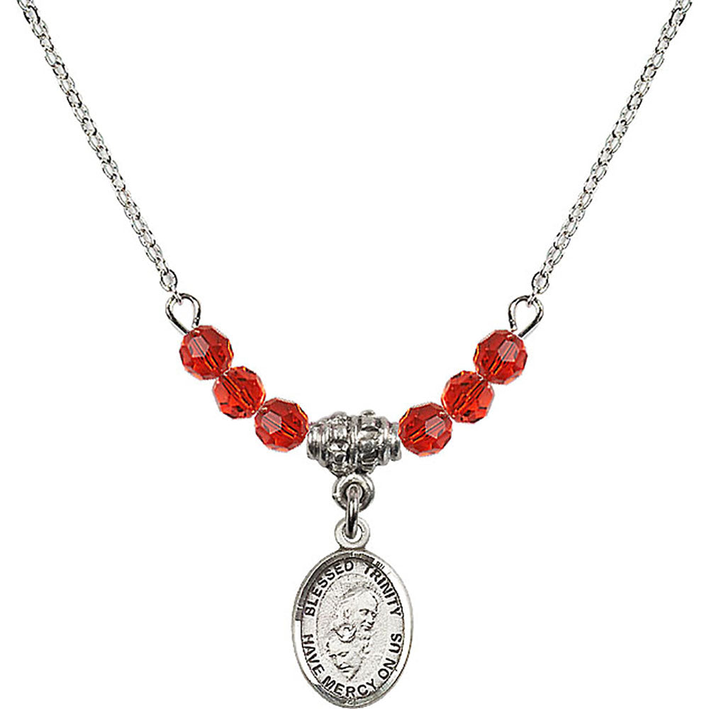 Sterling Silver Blessed Trinity Birthstone Necklace with Ruby Beads - 9249