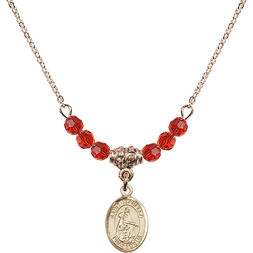 14kt Gold Filled Saint Isabella of Portugal Birthstone Necklace with Ruby Beads - 9250