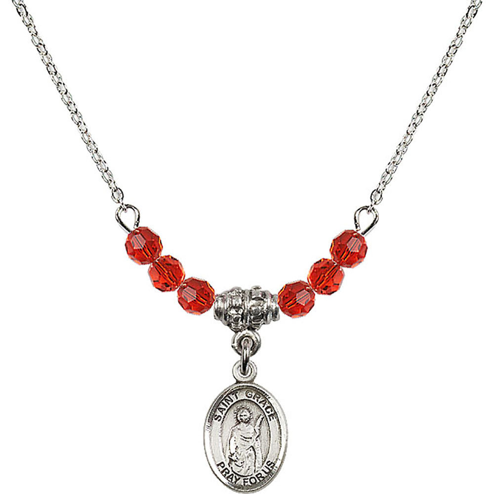 Sterling Silver Saint Grace Birthstone Necklace with Ruby Beads - 9255