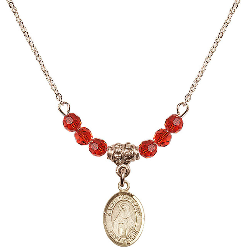 14kt Gold Filled Saint Hildegard von Bingen Birthstone Necklace with Ruby Beads - 9260