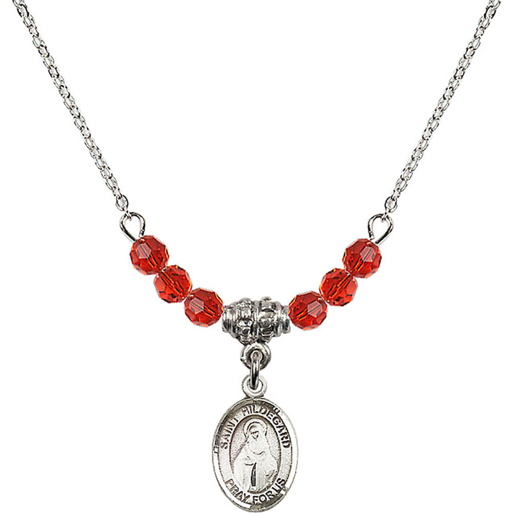 Sterling Silver Saint Hildegard von Bingen Birthstone Necklace with Ruby Beads - 9260