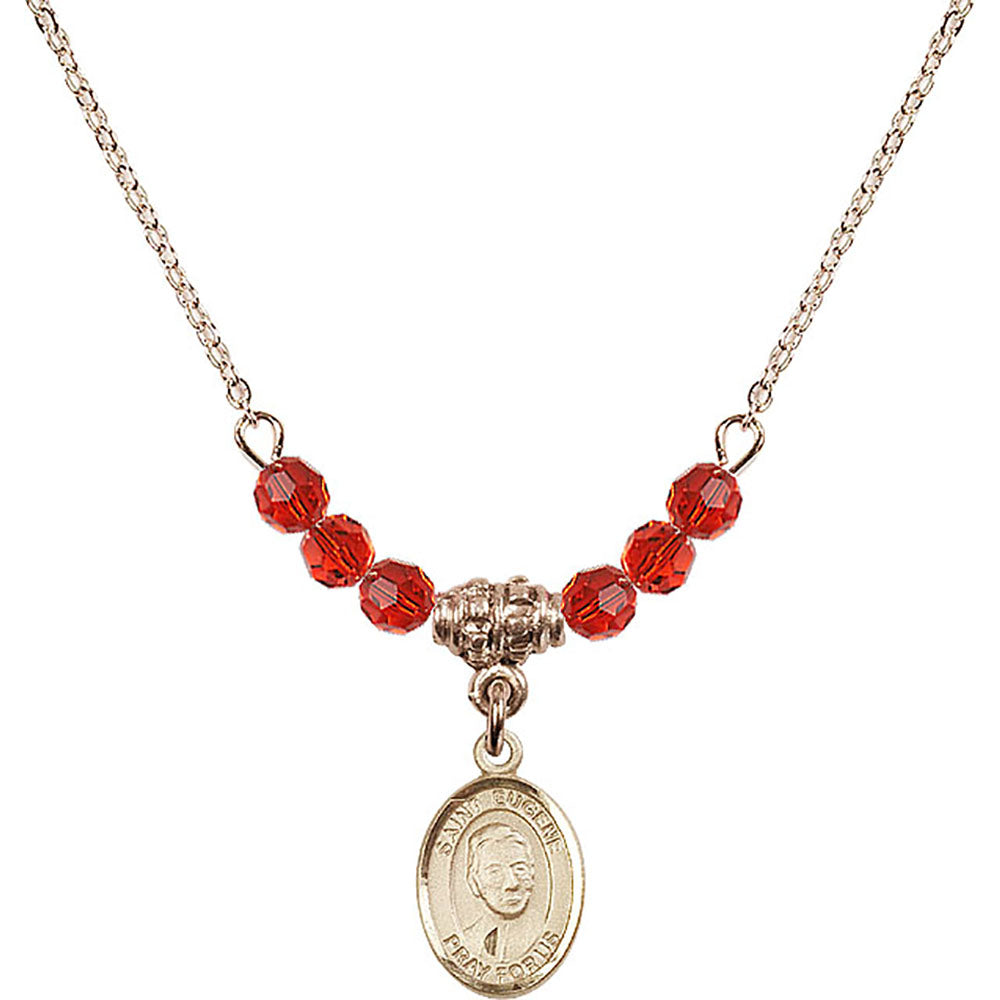 14kt Gold Filled Saint Eugene de Mazenod Birthstone Necklace with Ruby Beads - 9266
