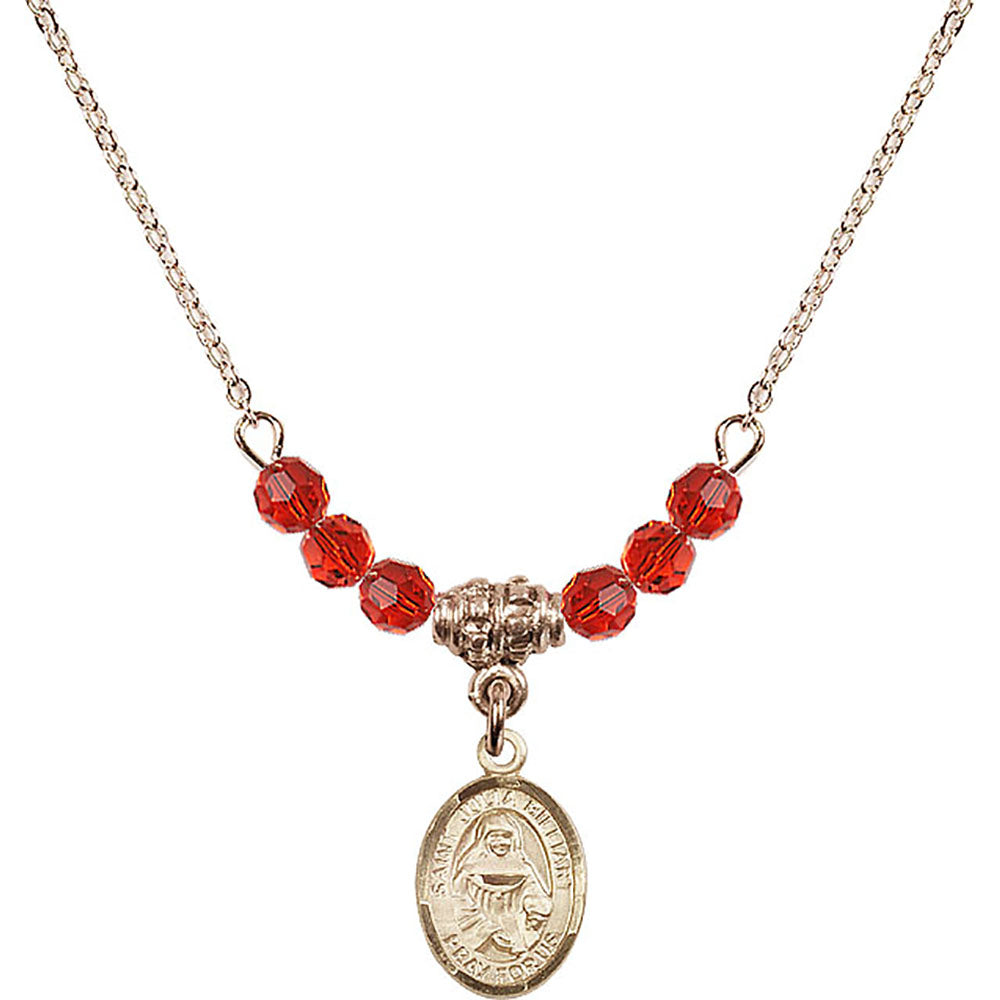 14kt Gold Filled Saint Julia Billiart Birthstone Necklace with Ruby Beads - 9267