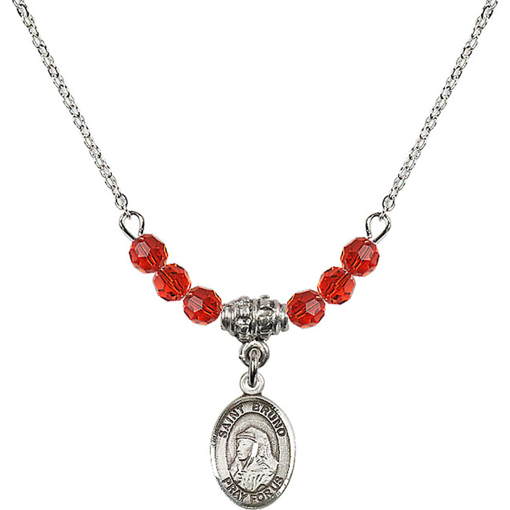 Sterling Silver Saint Bruno Birthstone Necklace with Ruby Beads - 9270