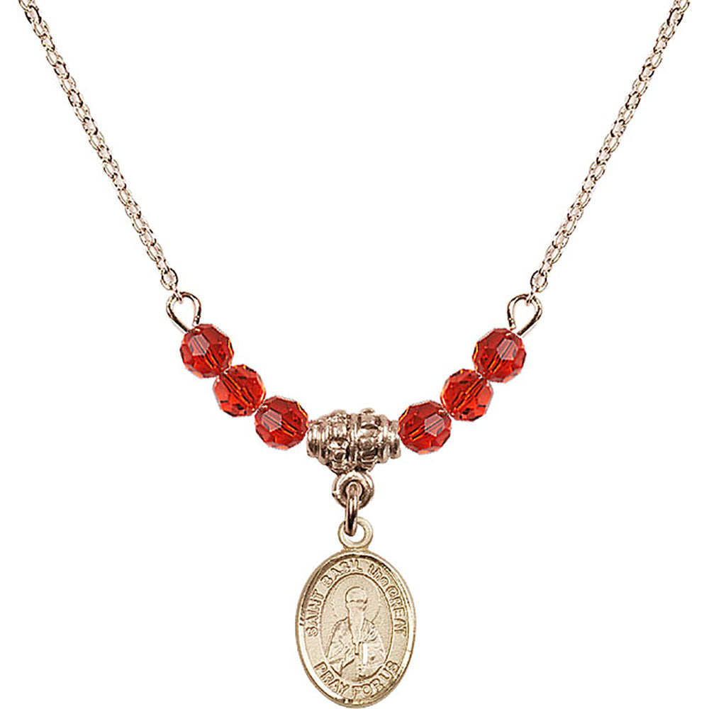 14kt Gold Filled Saint Basil the Great Birthstone Necklace with Ruby Beads - 9275