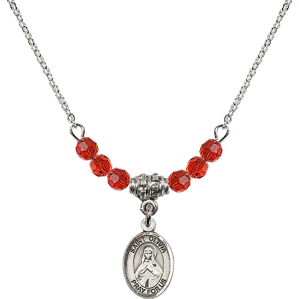 Sterling Silver Saint Olivia Birthstone Necklace with Ruby Beads - 9312