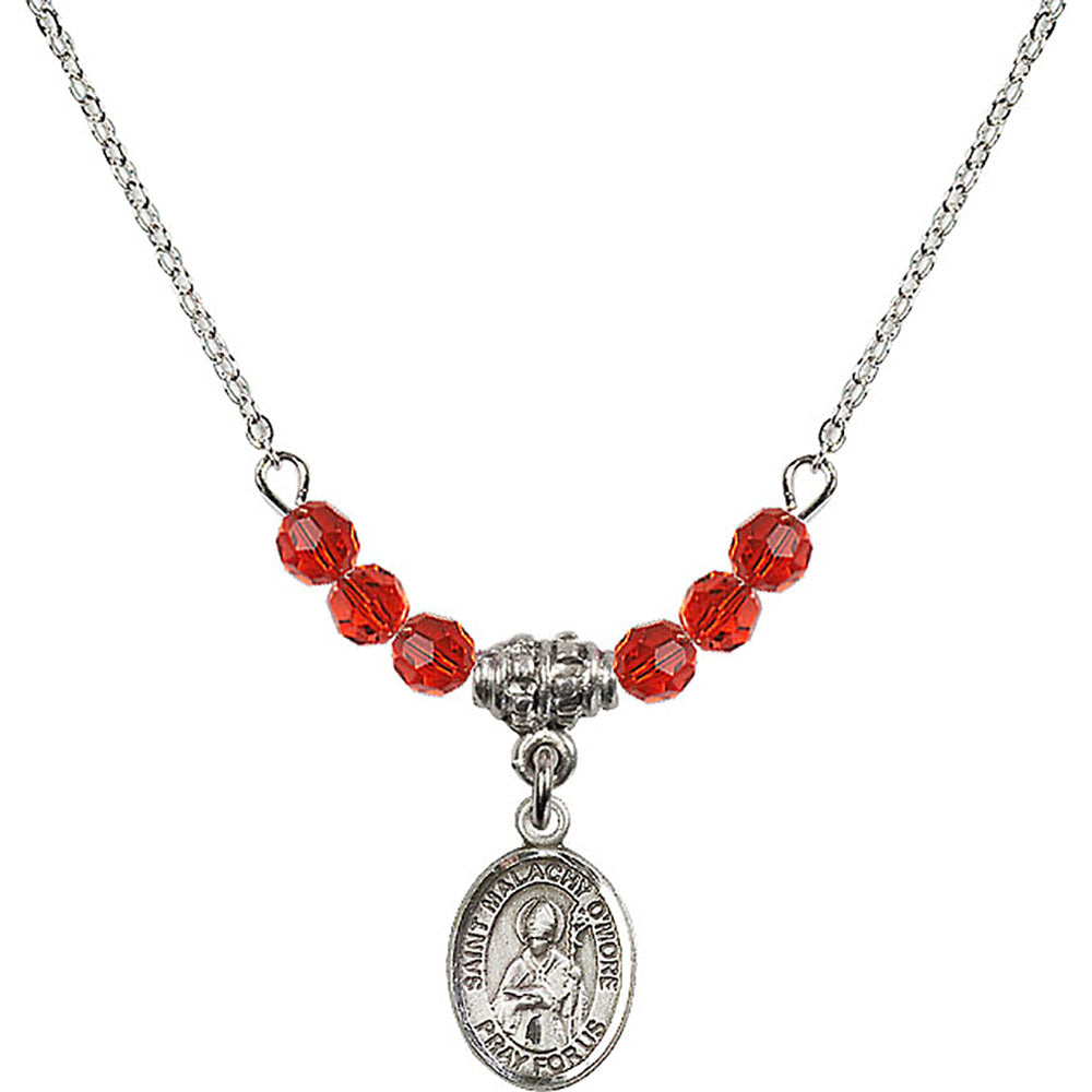 Sterling Silver Saint Malachy O'More Birthstone Necklace with Ruby Beads - 9316