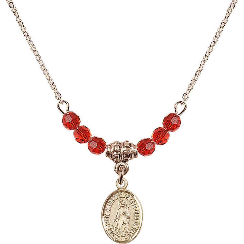 14kt Gold Filled Saint Catherine of Alexandria Birthstone Necklace with Ruby Beads - 9343