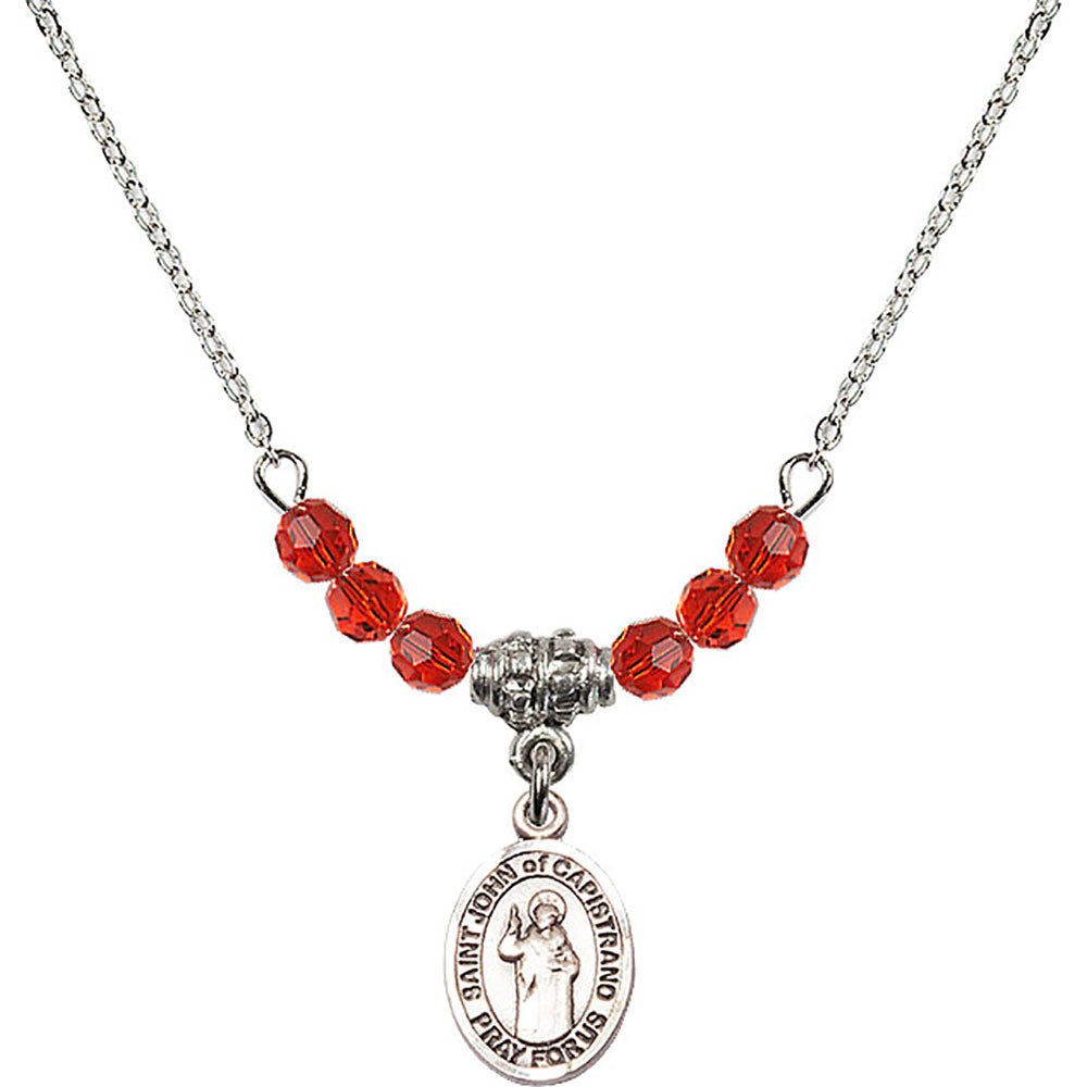 Sterling Silver Saint John of Capistrano Birthstone Necklace with Ruby Beads - 9350