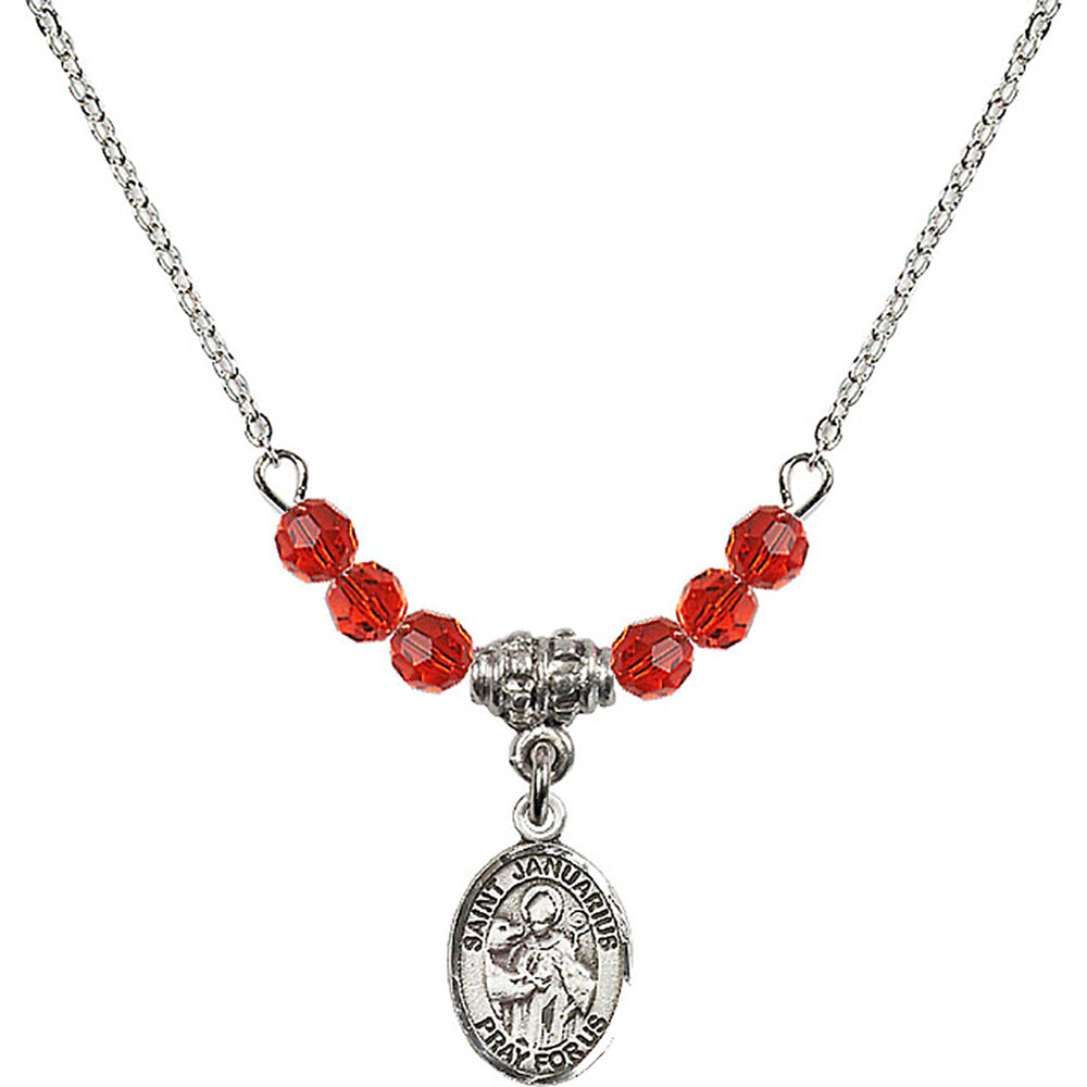 Sterling Silver Saint Januarius Birthstone Necklace with Ruby Beads - 9351