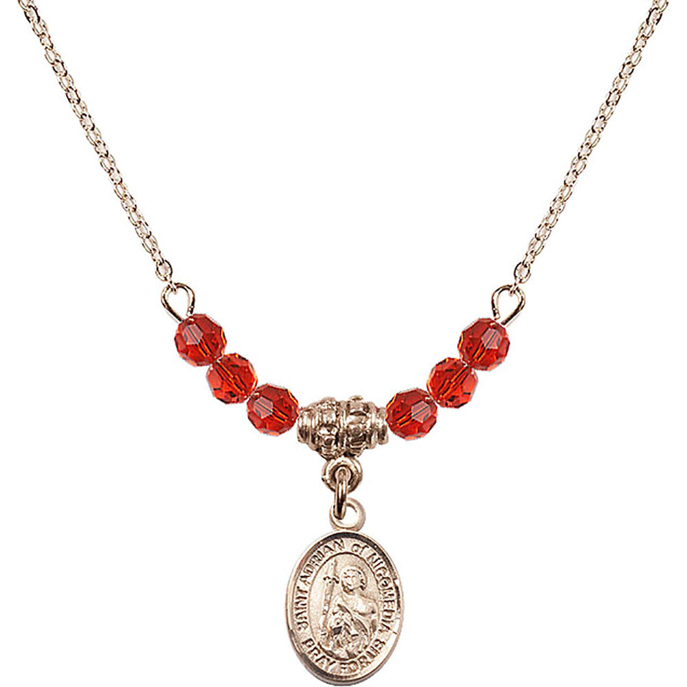 14kt Gold Filled Saint Adrian of Nicomedia Birthstone Necklace with Ruby Beads - 9353