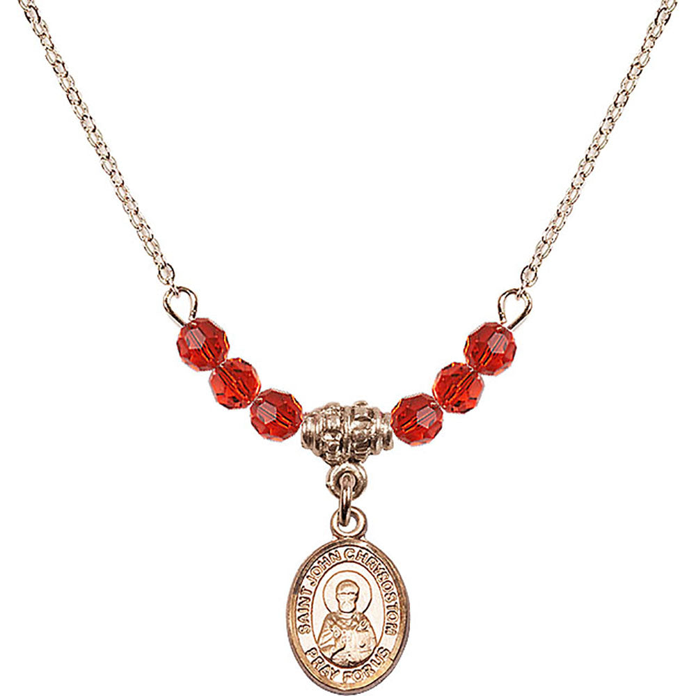 14kt Gold Filled Saint John Chrysostom Birthstone Necklace with Ruby Beads - 9357
