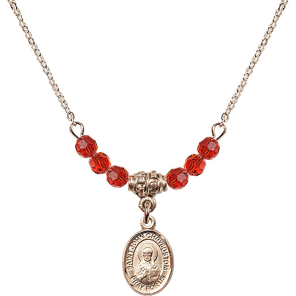 14kt Gold Filled Saint John Licci Birthstone Necklace with Ruby Beads - 9358