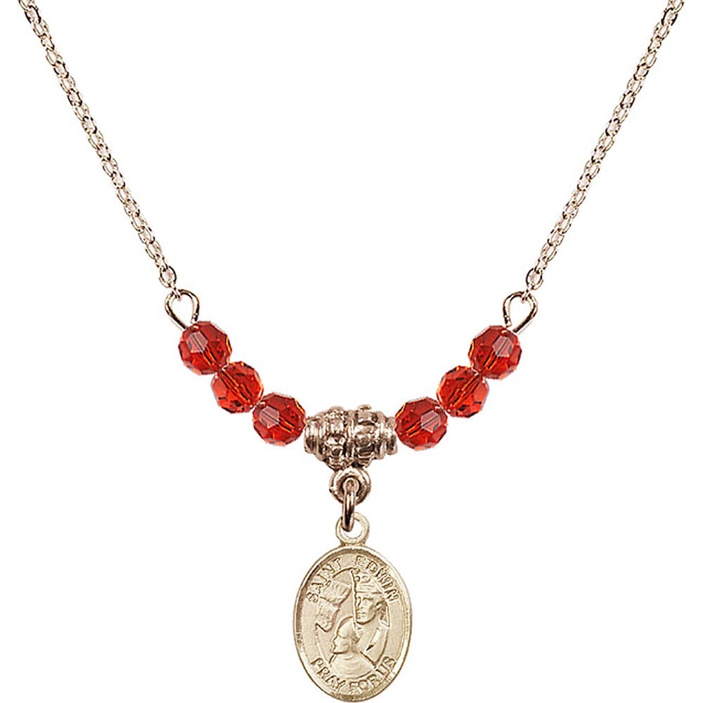 14kt Gold Filled Saint Edwin Birthstone Necklace with Ruby Beads - 9361
