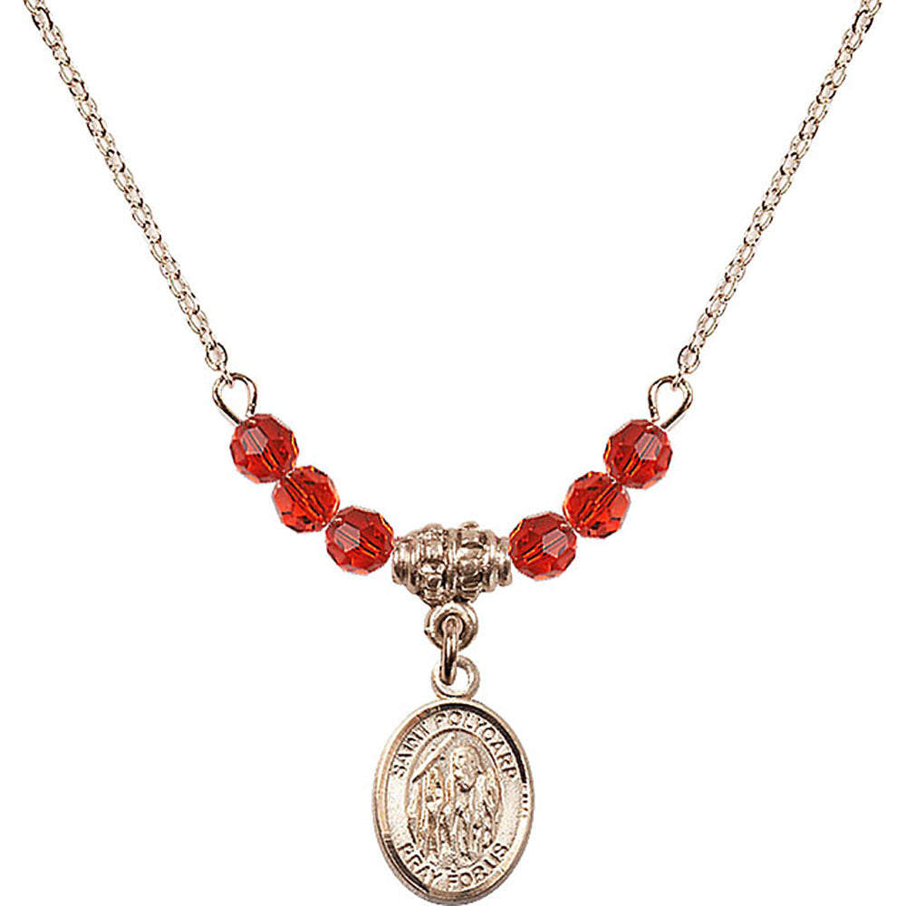 14kt Gold Filled Saint Polycarp of Smyrna Birthstone Necklace with Ruby Beads - 9363