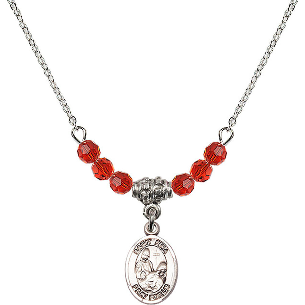 Sterling Silver Saint Fina Birthstone Necklace with Ruby Beads - 9364