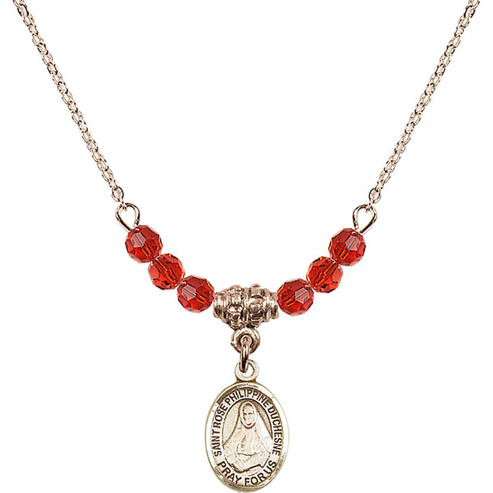 14kt Gold Filled Saint Rose Philippine Duchesne Birthstone Necklace with Ruby Beads - 9371