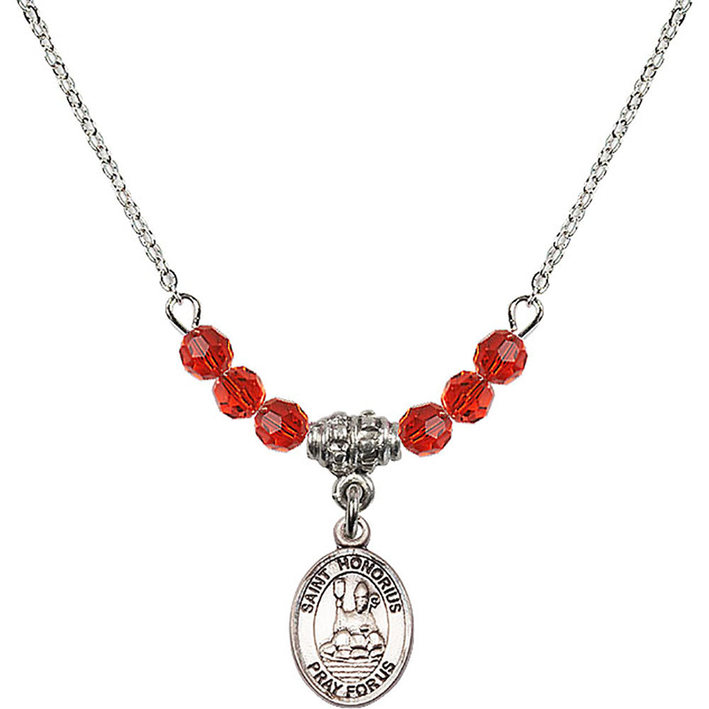Sterling Silver Saint Honorius of Amiens Birthstone Necklace with Ruby Beads - 9376