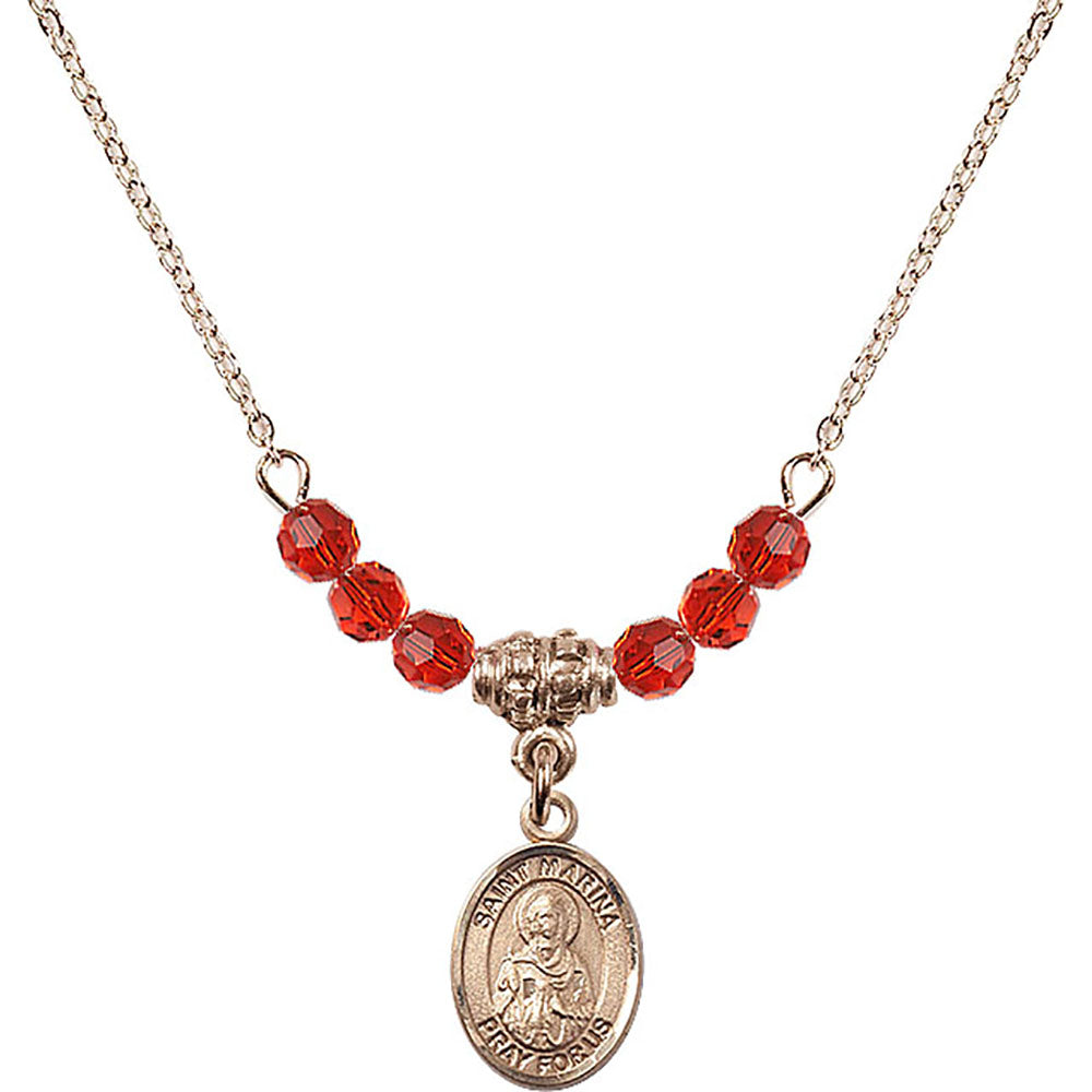 14kt Gold Filled Saint Marina Birthstone Necklace with Ruby Beads - 9379