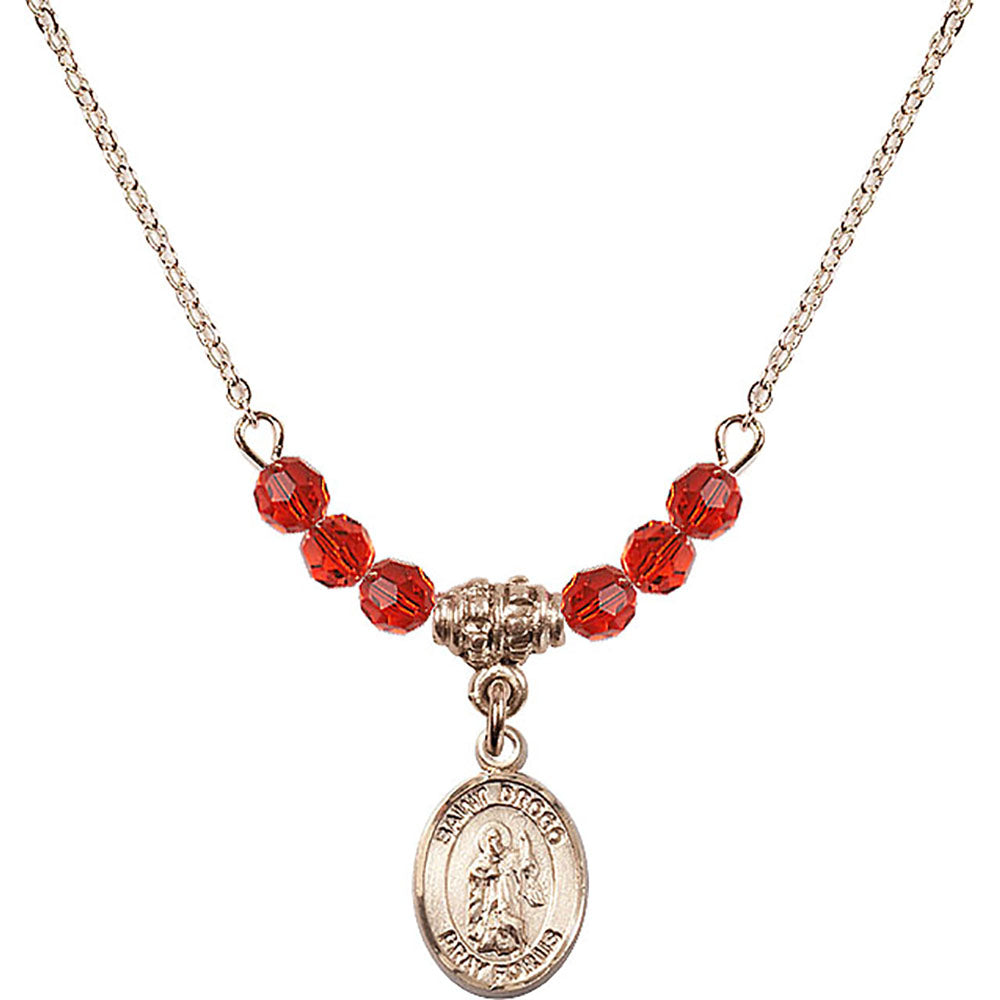 14kt Gold Filled Saint Drogo Birthstone Necklace with Ruby Beads - 9386
