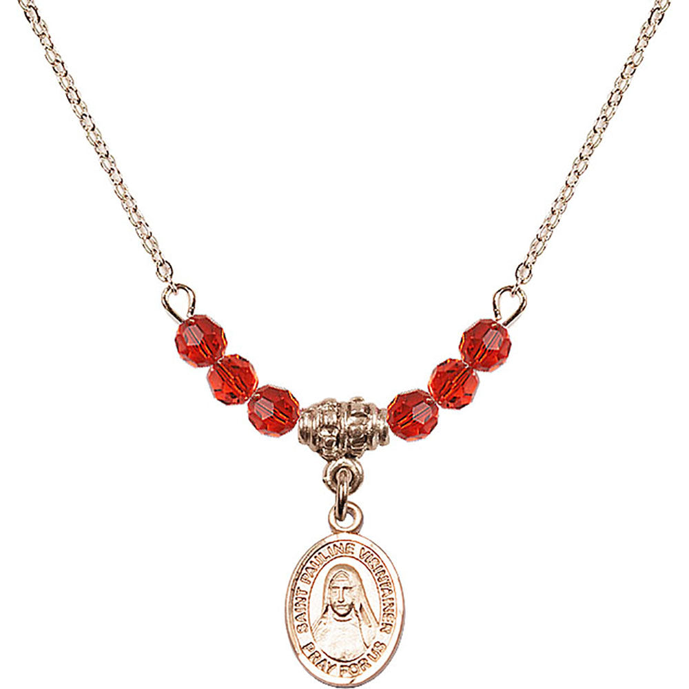 14kt Gold Filled Saint Pauline Visintainer Birthstone Necklace with Ruby Beads - 9391