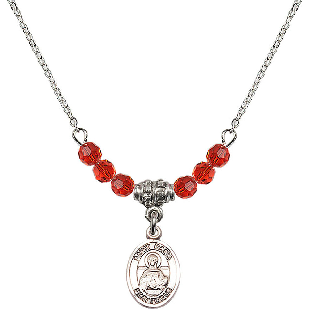 Sterling Silver Saint Daria Birthstone Necklace with Ruby Beads - 9396