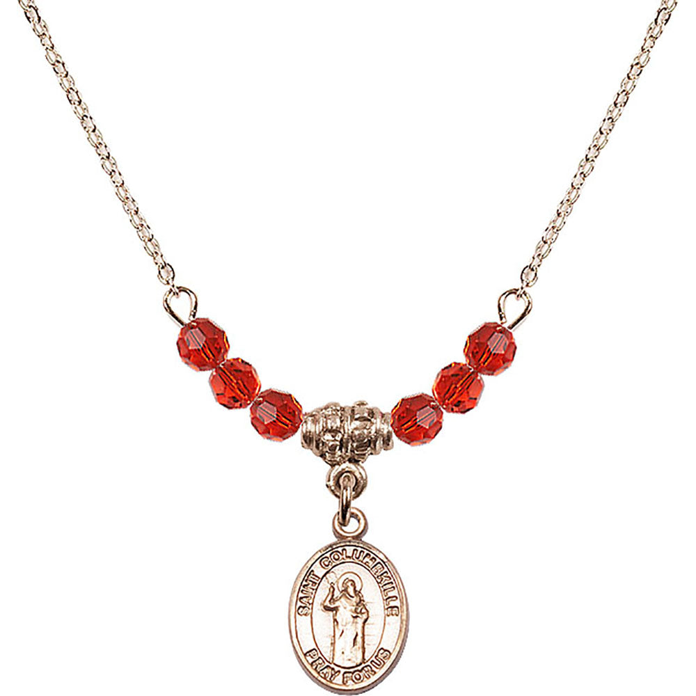 14kt Gold Filled Saint Columbkille Birthstone Necklace with Ruby Beads - 9399