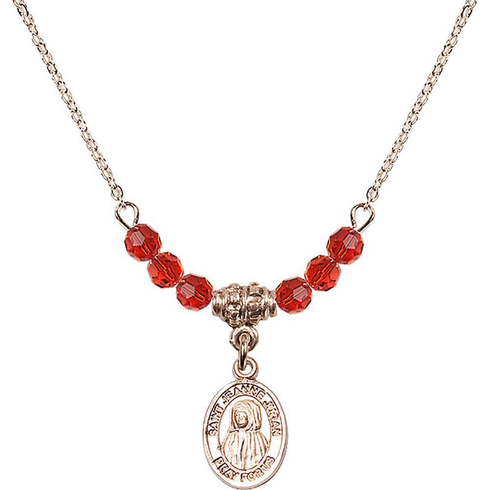 14kt Gold Filled Saint Jeanne Jugan Birthstone Necklace with Ruby Beads - 9409