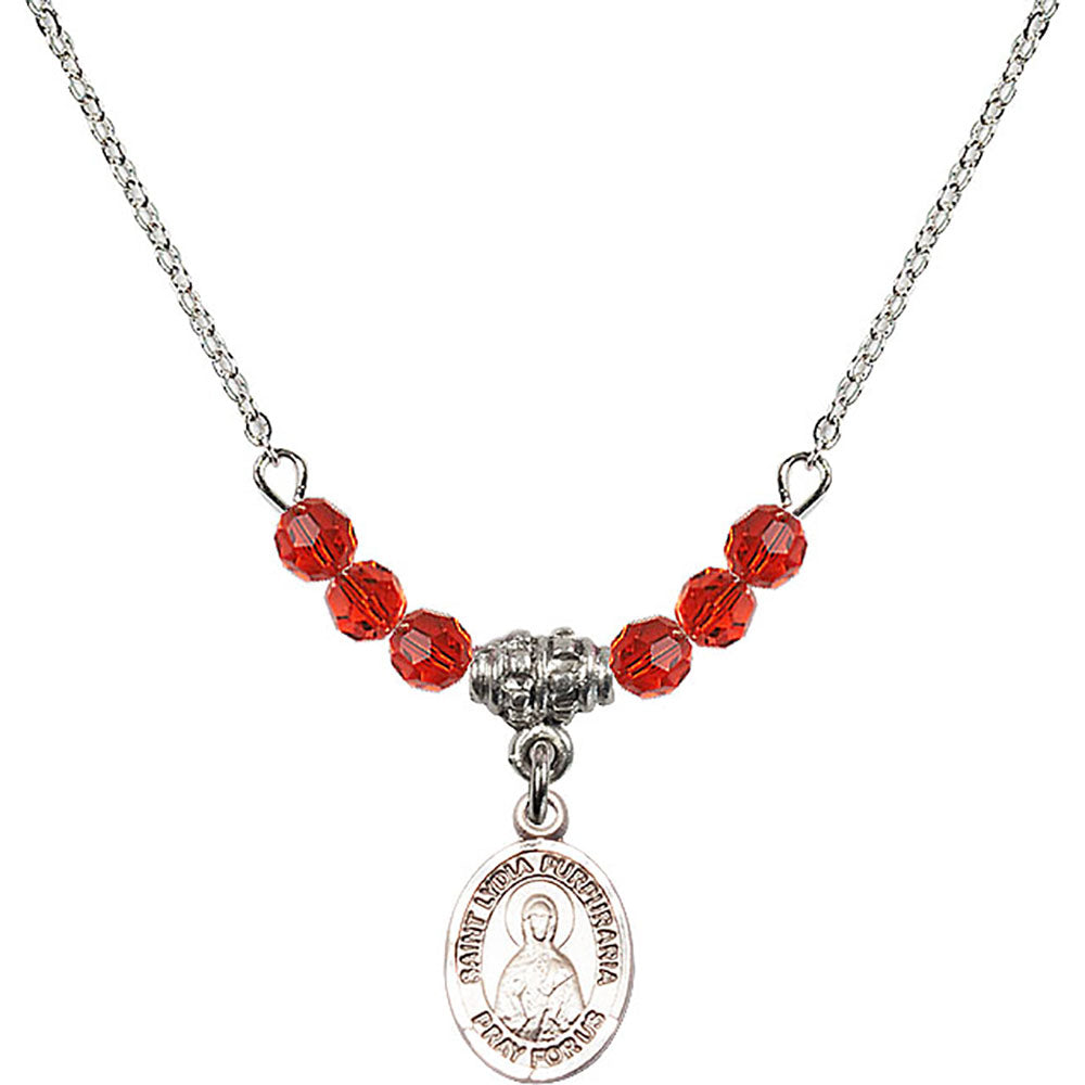 Sterling Silver Saint Lydia Purpuraria Birthstone Necklace with Ruby Beads - 9411