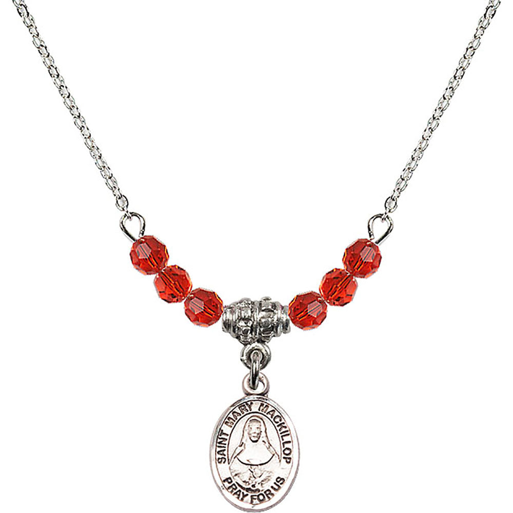Sterling Silver Saint Mary Mackillop Birthstone Necklace with Ruby Beads - 9425