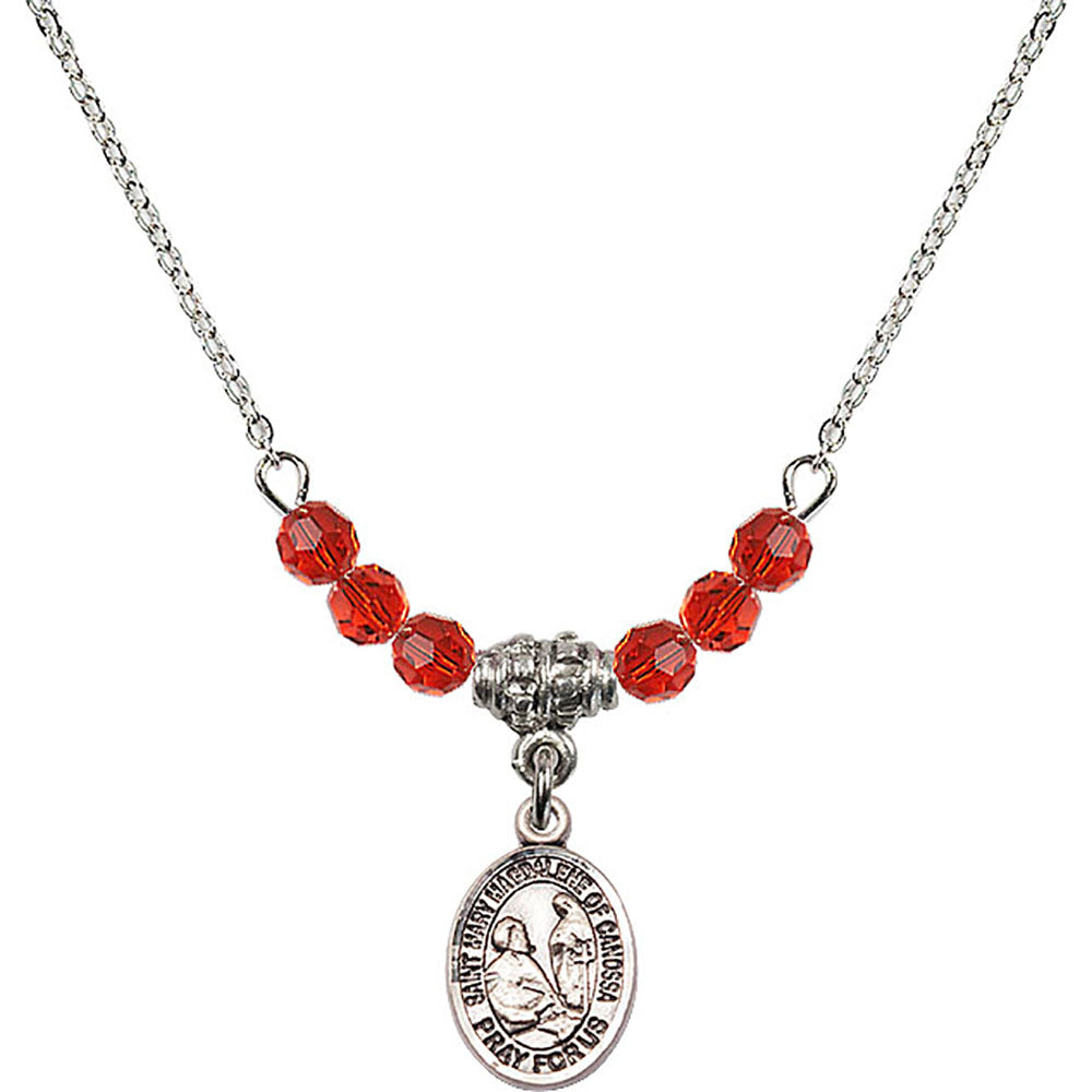 Sterling Silver Saint Mary Magdalene of Canossa Birthstone Necklace with Ruby Beads - 9429