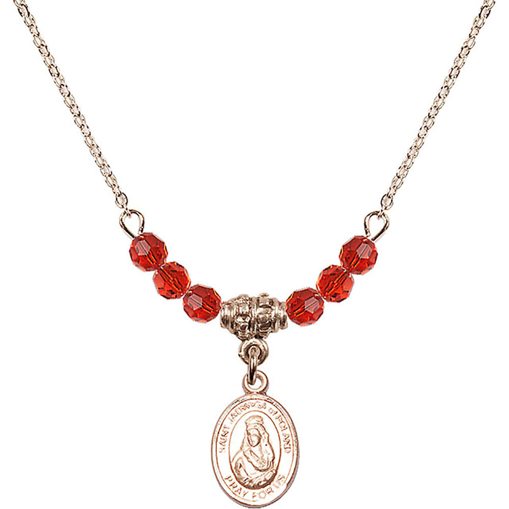 14kt Gold Filled Saint Jadwiga of Poland Birthstone Necklace with Ruby Beads - 9434