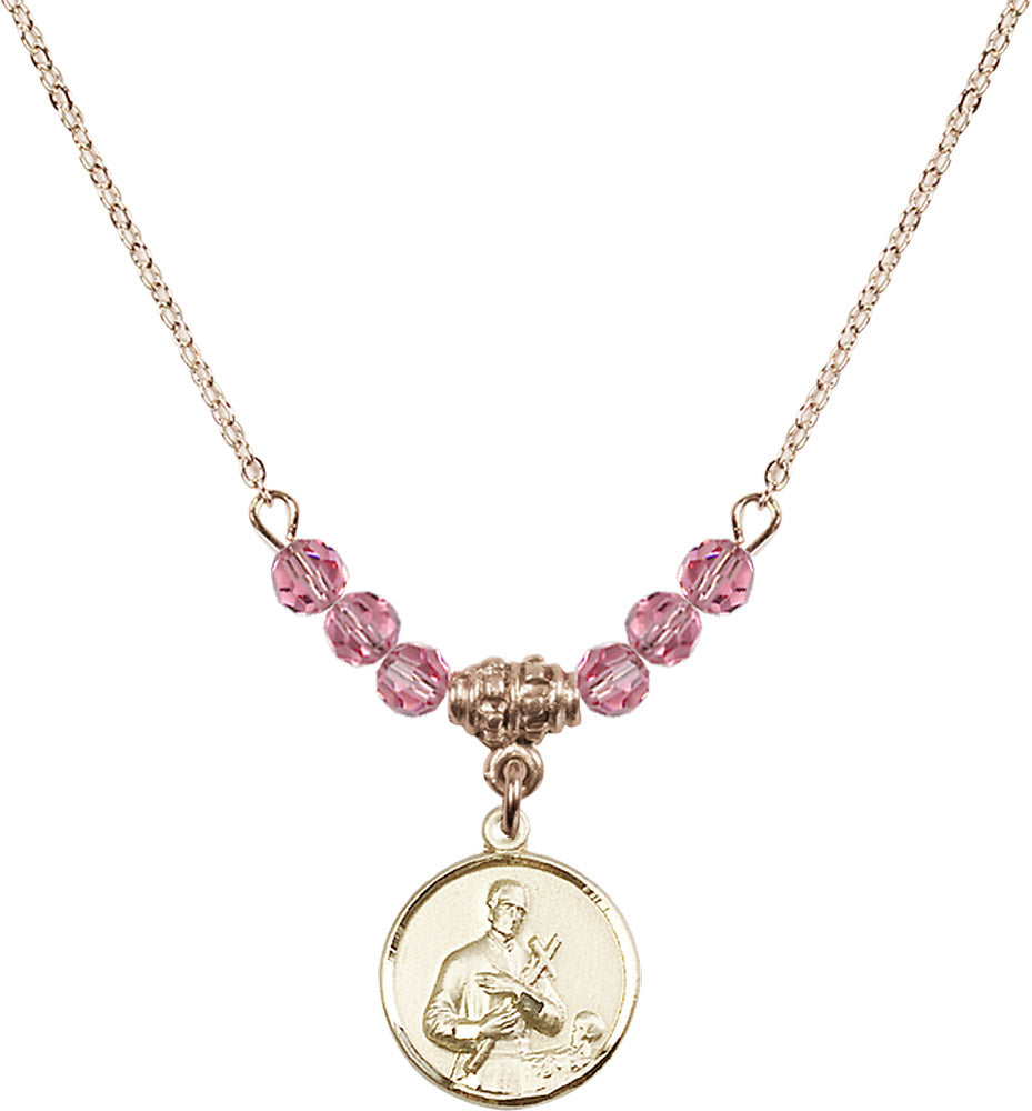 14kt Gold Filled Saint Gerard Birthstone Necklace with Rose Beads - 0601