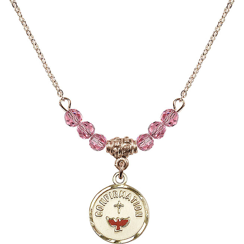 14kt Gold Filled Confirmation Birthstone Necklace with Rose Beads - 0601